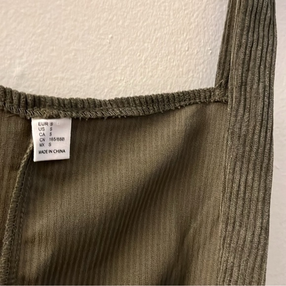 Olive Green Corduroy Overalls Romper - Picture 4 of 4